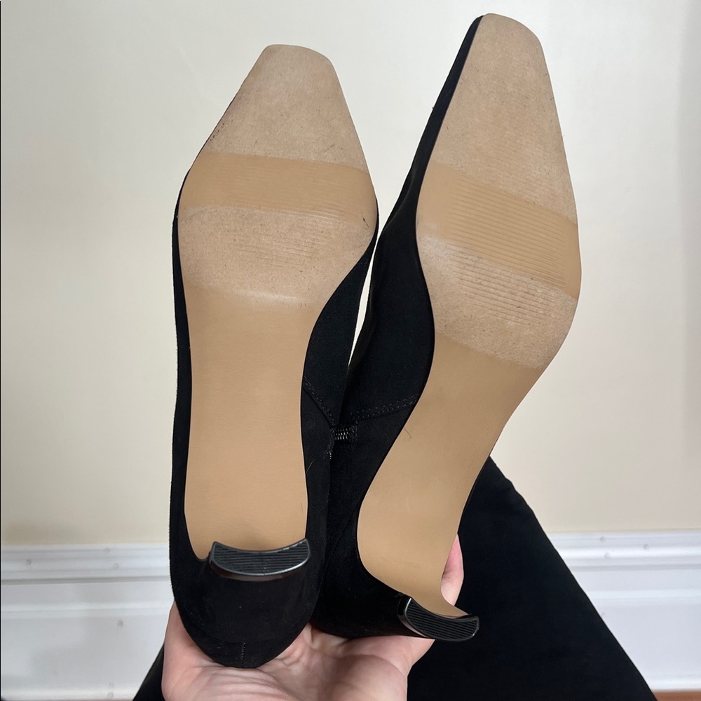 LOFT Elegant Black Knee-High Women's Boots Faux Suede Pointy Toe Multiple Sizes - Picture 9 of 10